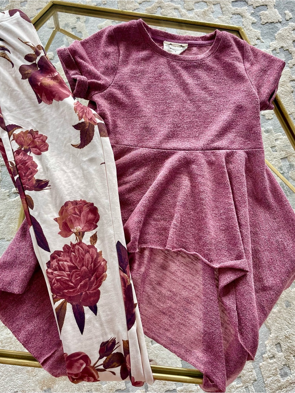 Girls' Dusty Rose Peplum Tee & Floral Leggings Set